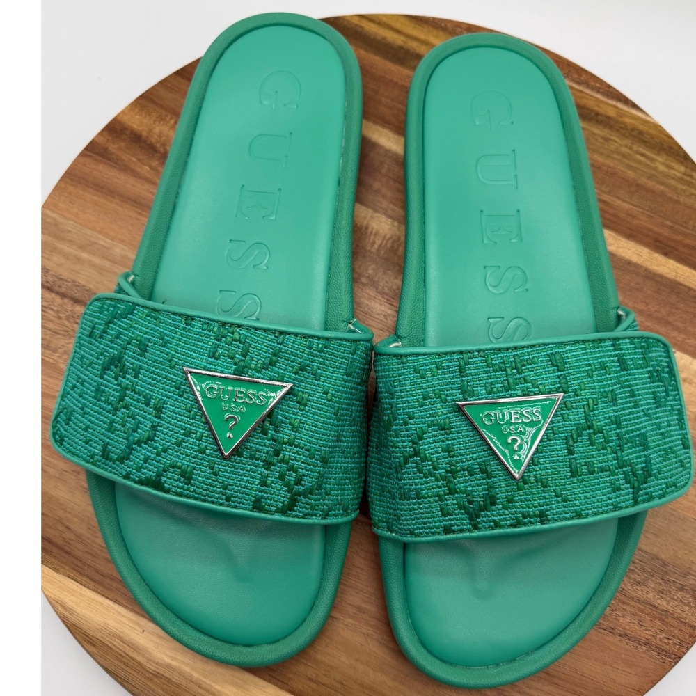 Guess Callena Green Logo Slide Sandals Size 10M Textile Upper‎  0480